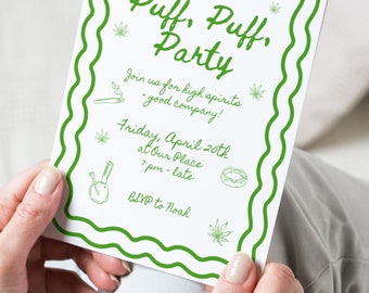 Weed-Themed Party Invitation, Editable Birthday Invite (Digital)