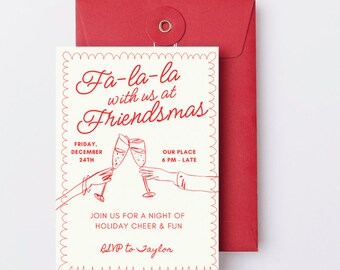 Friendsmas-uitnodiging – handgetekende, grillige en retro bewerkbare sjabloon op canvas