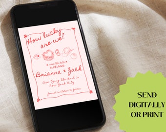 Save the Date-huwelijksuitnodiging – handgetekende sjabloon kustcowboy (digitale download)