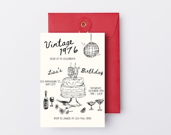 Vintage 1976 50e verjaardag uitnodigingssjabloon, retro feestuitnodiging (digitale download)