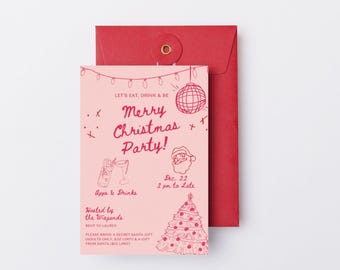 Uitnodiging vrolijk kerstfeest – handgetekende, grillige, bewerkbare sjabloon op canvas