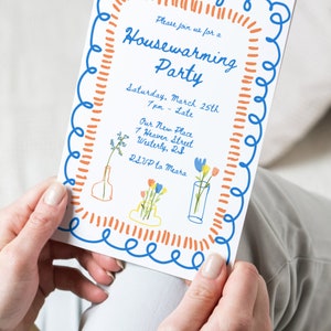 Whimsical Housewarming Party Invitation: Funky Hand-Drawn Design (Canva Template)