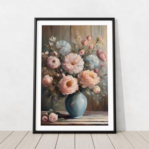 Pintura de flores / Impresión de naturaleza muerta botánica vintage / Impresión de pintura al óleo para descargar / Impresión de arte de flores / Arte de pared de granja /