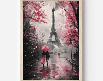Romantic Paris Eiffel Tower Painting: Pink Anniversary Art (Digital Download)