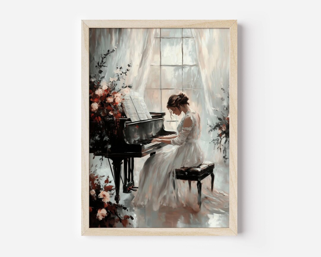 Vintage Woman Playing Piano Oil Painting Print (digital Download) - Etsy