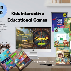Giochi e quiz interattivi per bambini PLR / Contenuto educativo / Modelli Canva personalizzabili per l'apprendimento / Diritti di rivendita master