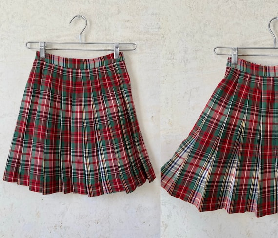 Vintage 40’s Tartan Plaid Cotton Pleated Kilt Styl