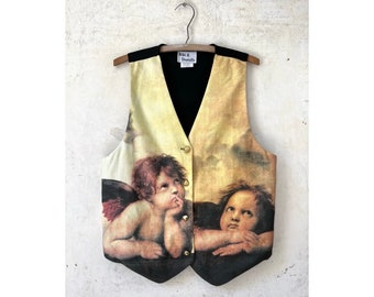 Vintage 80’s 90’s Deadstock Sistine Madonna Angels Renaissance Painting Art Print Vest sz 35” Chest Sm Md