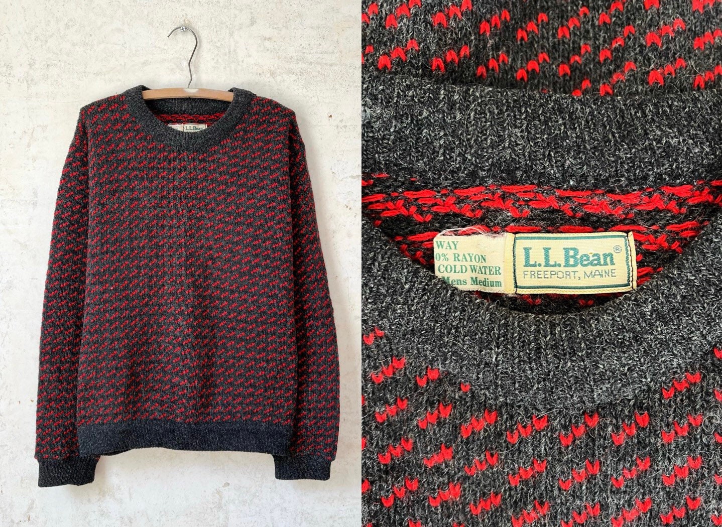 Vintage 70s 80s LL Bean Grey Red Wool Nordic Birdseye - Etsy Canada