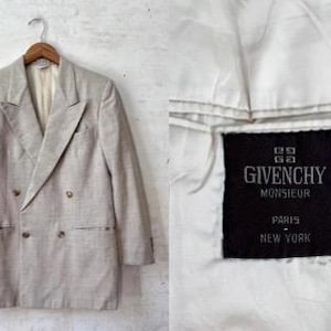 80s GIVENCHY MONSIER スーツ 42 USA製 W35 Vintage 70's 80's Givenchy Monsieur Tan Linen Peak Collar Double