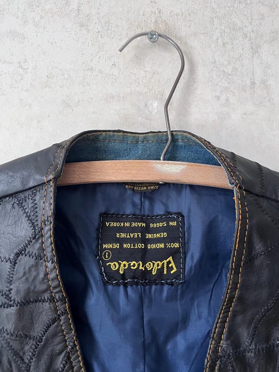 Vintage 70’s Eldorado Black Patchwork Leather Den… - image 4