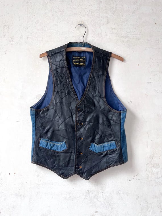 Vintage 70’s Eldorado Black Patchwork Leather Den… - image 2