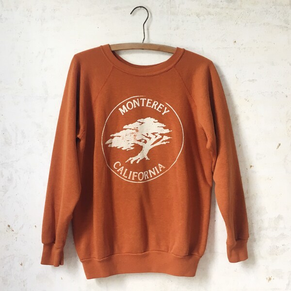 Vintage 70's Monterey California Sweatshirt Orange Discus Cali Mens Sm/Md