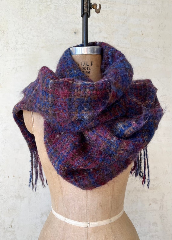 Vintage 80’s Purple Multicolor Mohair Plaid Wool … - image 3