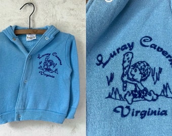 Vintage 60er 70er Jahre Kinder Luray Caverns Blue Snap Hoodie Sweatshirt 22 ”Brust 4 Kleinkind