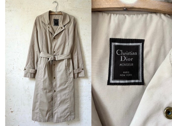 Vintage 80s Christian Dior Monsieur Khaki Trench Coat Sz 42 