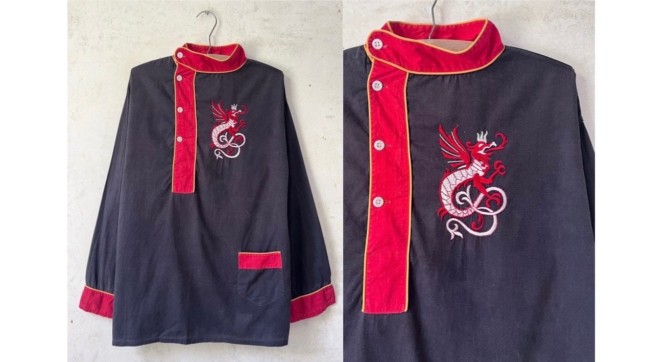Vintage 40's 50's Dragon Embroidered Souvenir Cotton Mens Pajama
