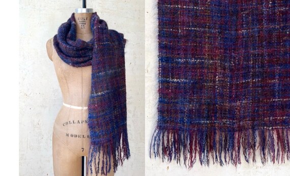 Vintage 80’s Purple Multicolor Mohair Plaid Wool … - image 1
