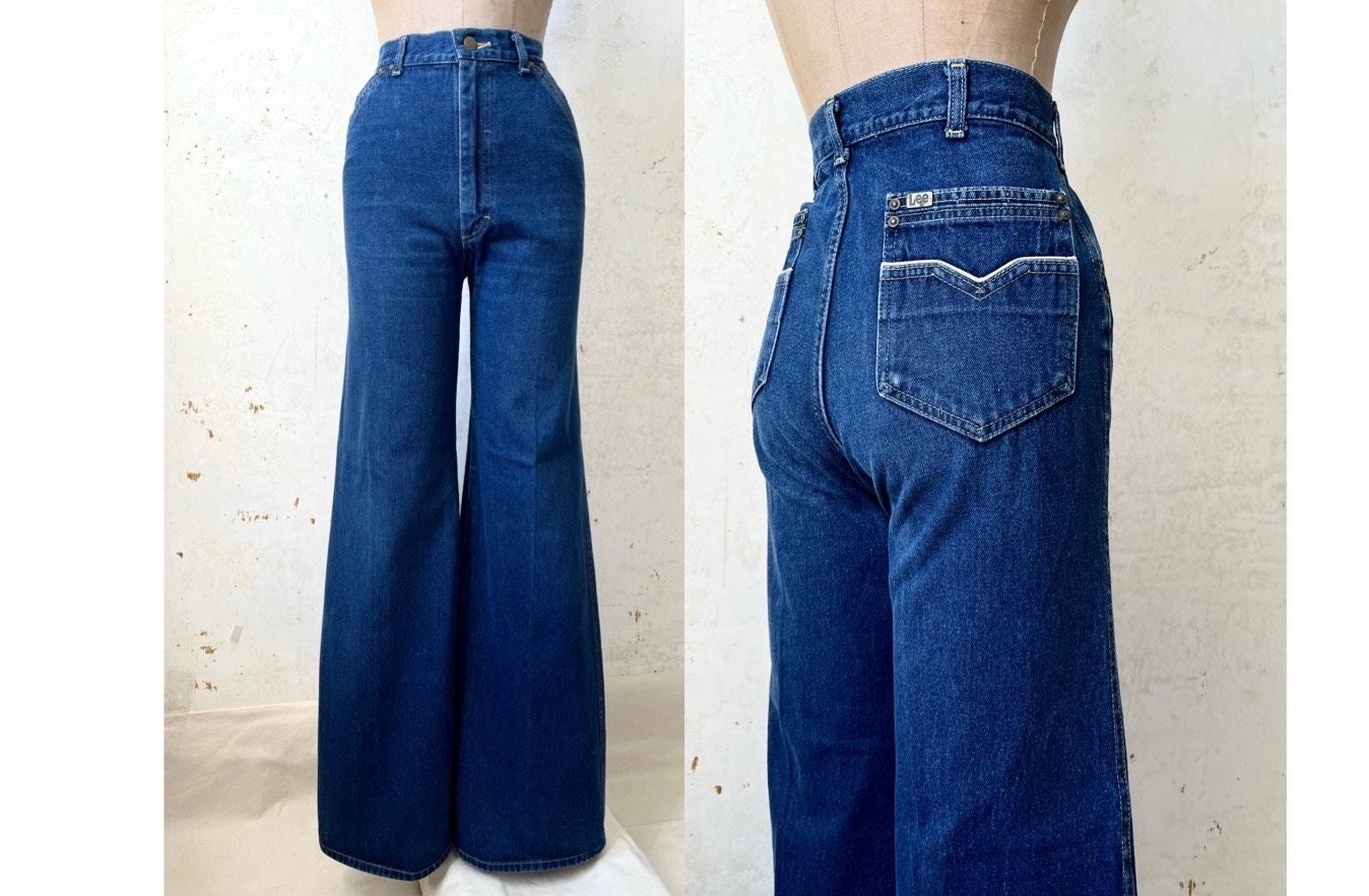 70s vintage high-rise bell bottoms, authentic dead-stock. Size FR 38 ( –  Radical Silk