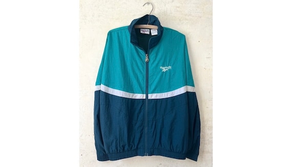 Vintage 80's 90's Reebok Teal Colorblock Stripe Raglan Nylon