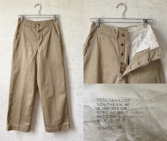 Vintage 50’s Military Khaki Chino Button Fly Pants