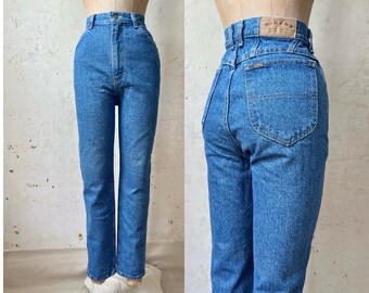 Vintage 80er 90er Lee Riders Denim Mid Rise Taper Leg Mom Jeans Gr. 29" Taille 28 1/2" Schrittlänge Sm Md Hergestellt in den USA
