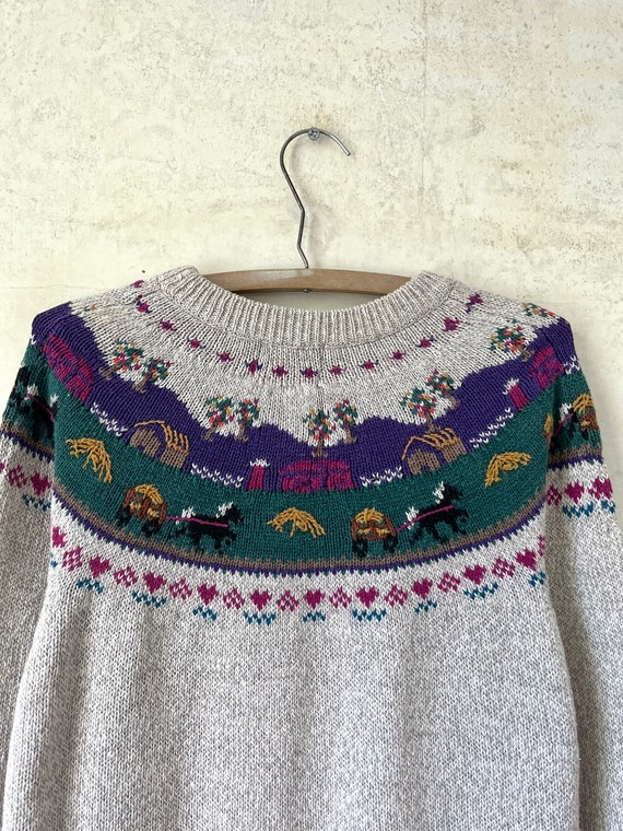 Vintage 80s Woolrich Woman Cotton Farm Scene Picture Knit - Etsy