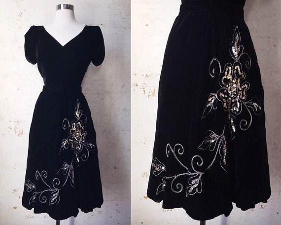 Vintage 40’s 50’s Madalyn Miller Black Silk Velvet