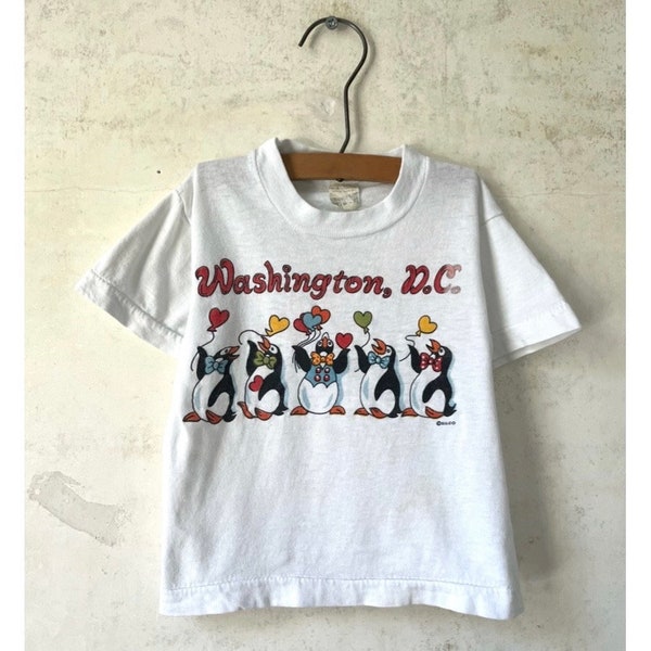 Vintage 70’s 80’s Screen Stars Washington DC Penguin Tourist Tee Souvenir sz 18” Chest Toddler Baby