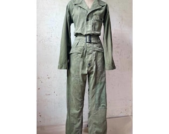 Vintage 40er Jahre WW2 HBT Army Green Overall 13 Sternknöpfe Patch & Reparatur Größe 40 "Brust Sm