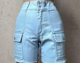 Vintage 70’s Sears Light Denim Safari Bush Jeans Cut Off Hippie Shorts sz 27” Waist Sm