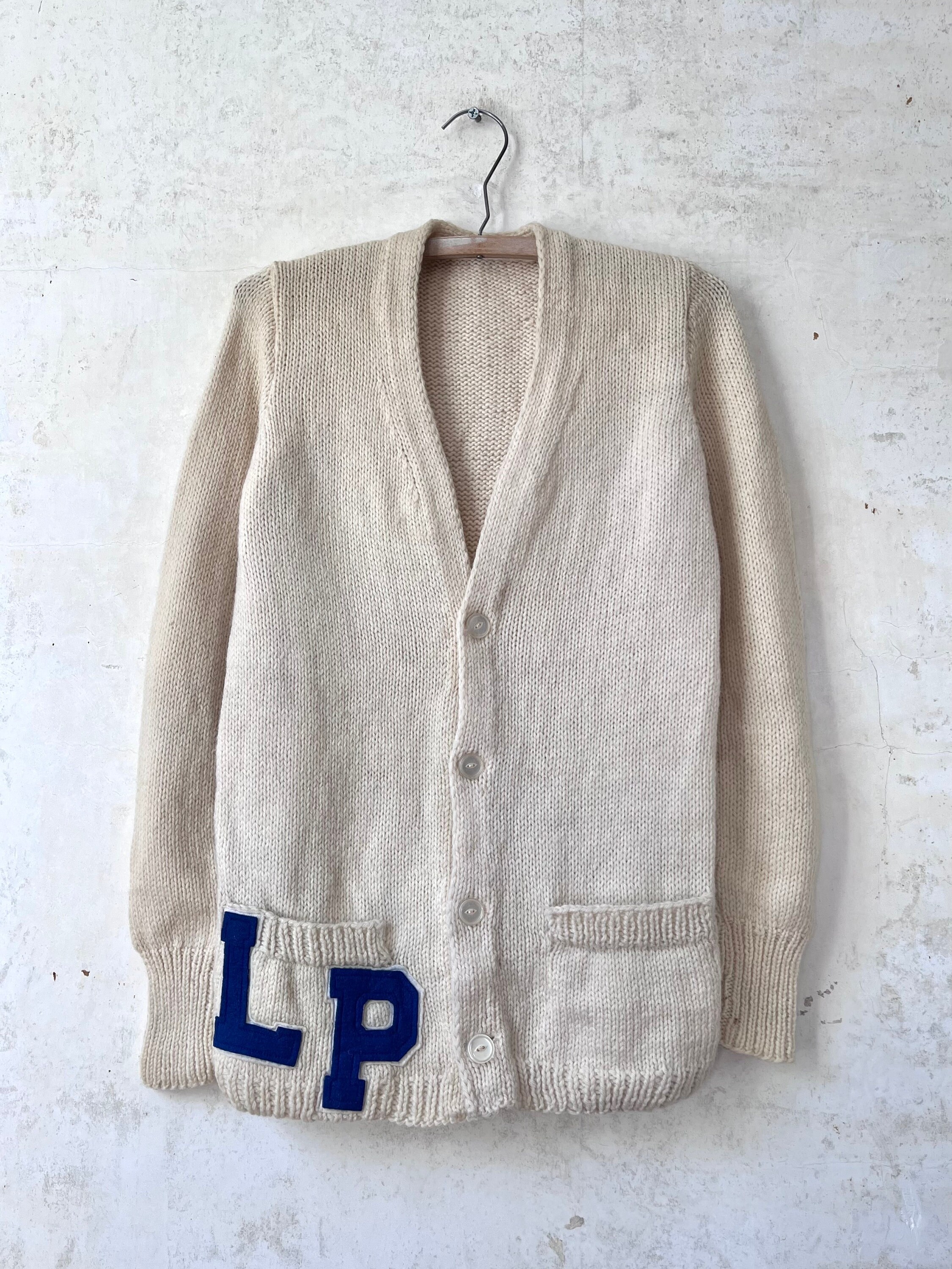 トップス 50s Lettered Knit Cardigan Vintage 50's 60's White Letterman Cardigan Sweater With Navy