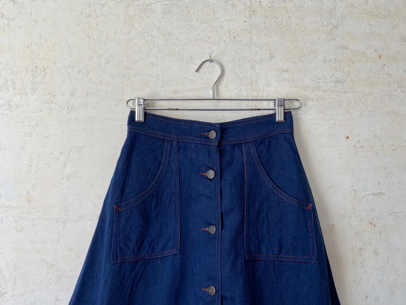 Vintage 70\u2019s Utility Pocket A Line Denim Skirt sz 26\u201d Waist Sm Xs