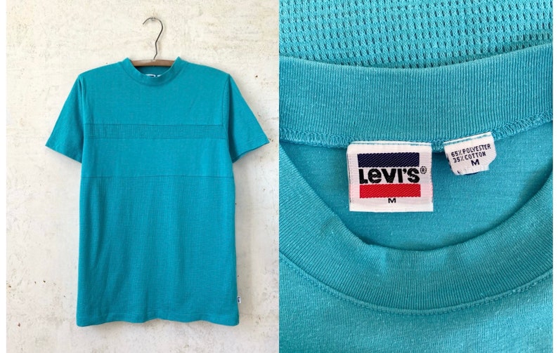 Vintage 70s 80s Levis Mesh Block Tee Shirt sz 36 Chest Sm image 1