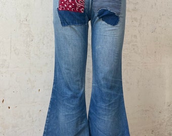 Vintage 70's JC Penney Patched Faded Thrashed Bell Bottoms Vintage 70's JC Penney Patched Faded Thrashed Bell Bottoms