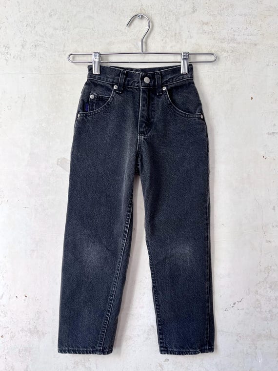 Vintage 80's Lee Black Denim Slim Fit Jeans 18” Waist Sz 7 Slim