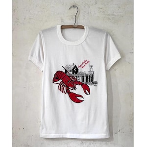 Vintage 80-tals Cape Breton Nova Scotia Lobster Graphic Tourist T-shirt med enkelsöm, storlek 76 cm i bröstet, XS Small