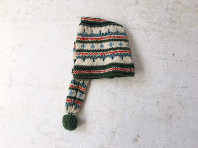 Vintage Intarsia Knit Pattern Stocking Ski Winter Hat Vintage Intarsia Knit Pattern Stocking Ski Winter Hat