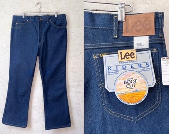 Vintage 80’s Deadstock Lee Dark Denim Boot Cut Leg Jeans sz 39” Waist 29 1/2” Inseam XL Made in USA