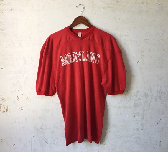Vintage 70s University Of Maryland Southern Athletic Football Jersey Tee Mens Xl Distressed Graphic