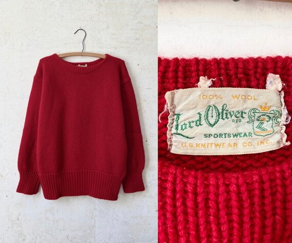 Vintage 40’s 50’s Lord Oliver Red Shaker Knit Pull