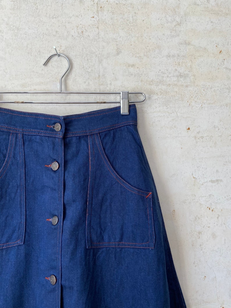 Vintage 70\u2019s Utility Pocket A Line Denim Skirt sz 26\u201d Waist Sm Xs