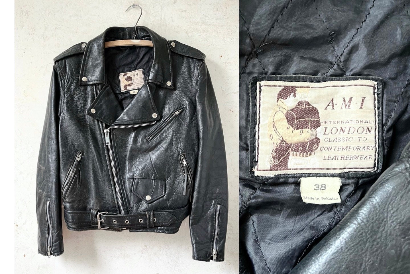 Vintage 70's 80's AMI London Black Leather Motorcycle Biker Vintage 70's 80's AMI London Black Leather Motorcycle Biker