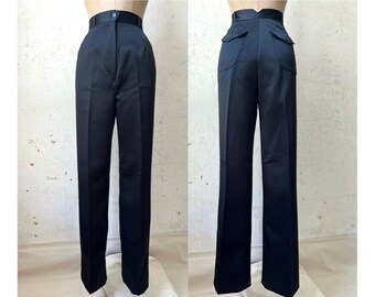 Pantaloni vintage anni '70 Fashion Bug in raso nero Pantaloni taglia 29" Vita 28" Cucitura interna Sm