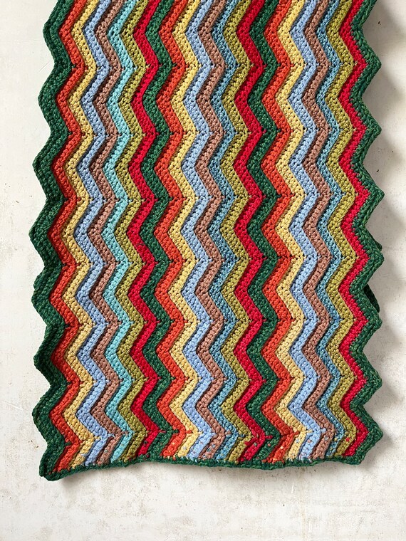 Vintage 70’s Crochet Rainbow ZigZag Granny Afghan Sh… Gem