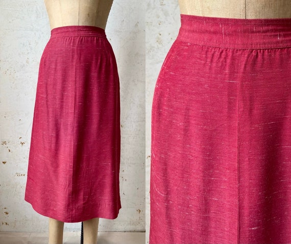 Vintage 40’s 50’s Raspberry Pink Red Rayon Slub Pe