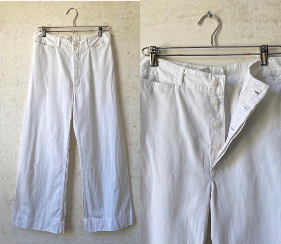 Vintage 40’s Button Fly White Sailor Pants sz 30”