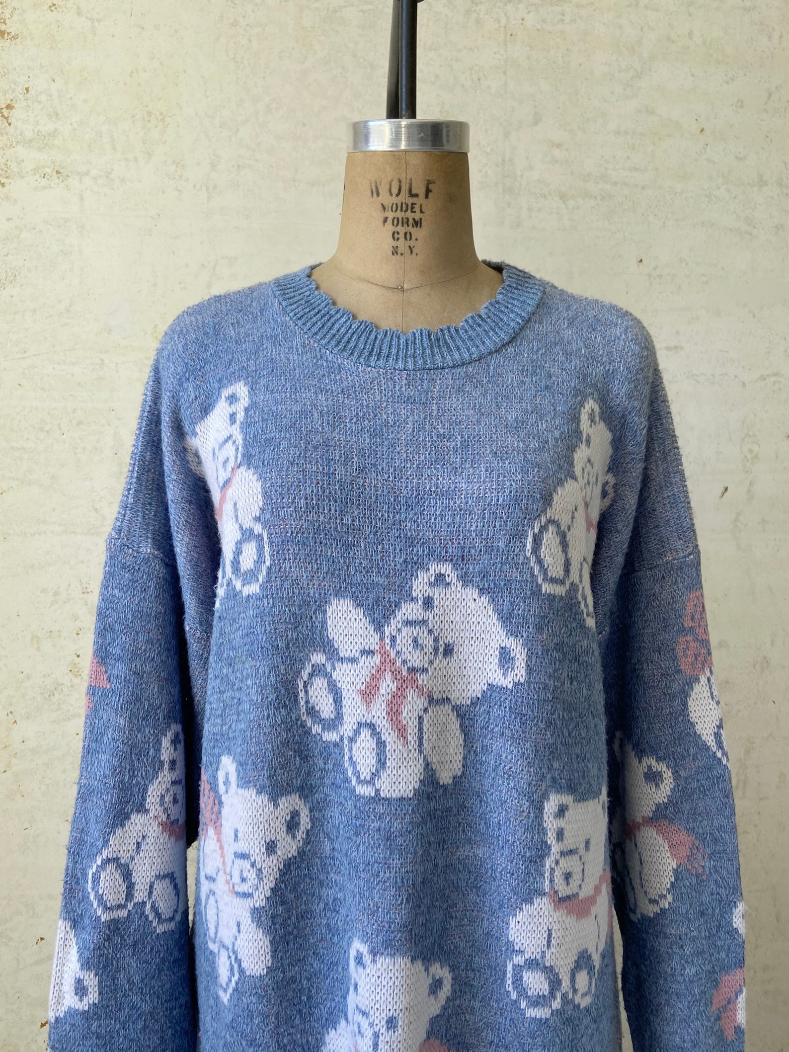 Vintage 80s Teddy Bear Knit Pattern Sweater sz 48 Chest Xl | Etsy