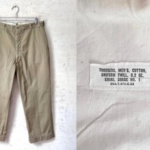 パンツ 60s army trousers chino 33x31 Vtg Late 1950's Early 1960's US Army Khaki Chino Trousers