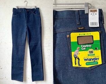 Vintage 80er Wrangler Deadstock Dark Denim 936 Slim Cowboy Cut Jeans Größe 34 "Taille 38" Schrittlänge Md Tall